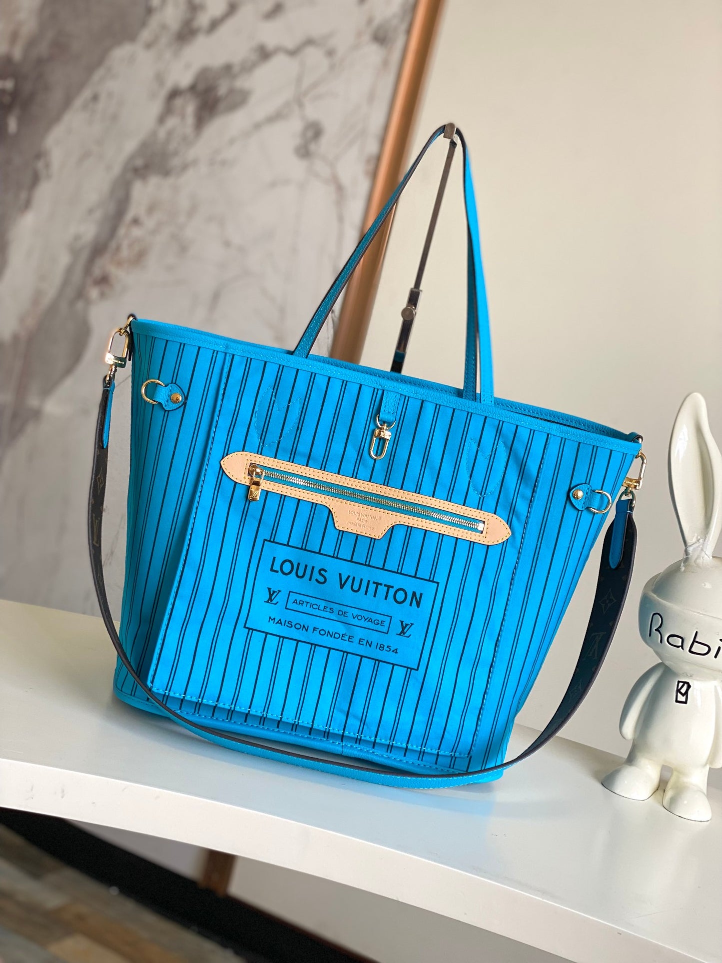 Louis Vuitton LV Match Neverfull MM Tote Bag - Blue Monogram Jacquard Velvet