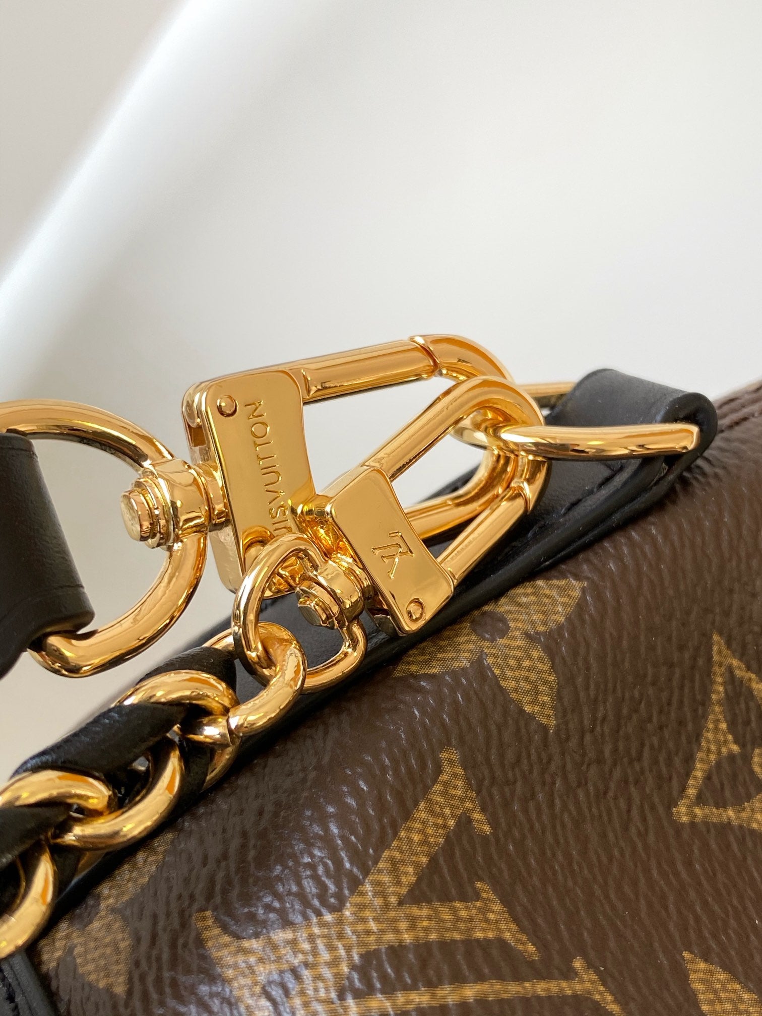 Louis Vuitton Classic Monogram Canvas Duffle Bucket Bag with Gold Chain Strap