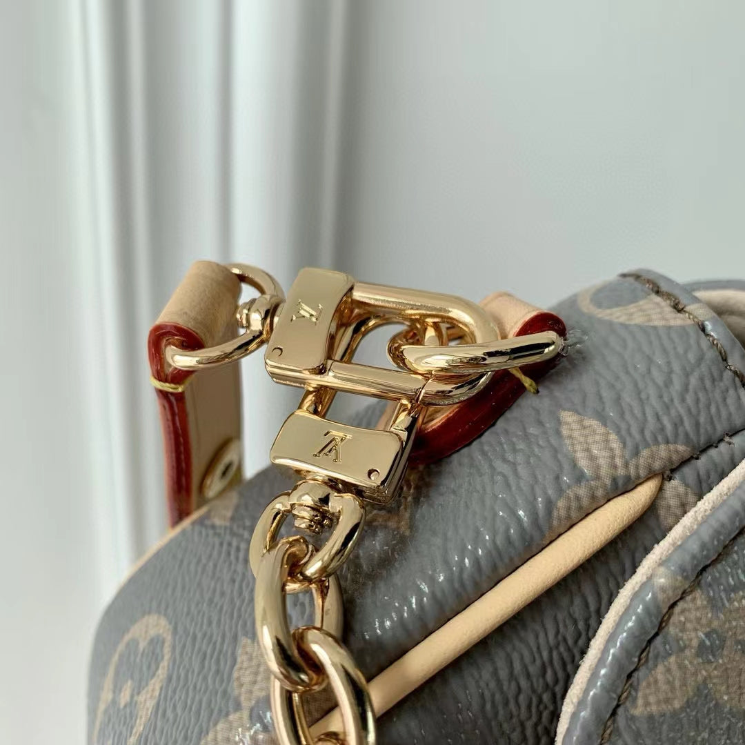 Louis Vuitton Monogram Denim Blue Shoulder Bag with Gold Chain Strap