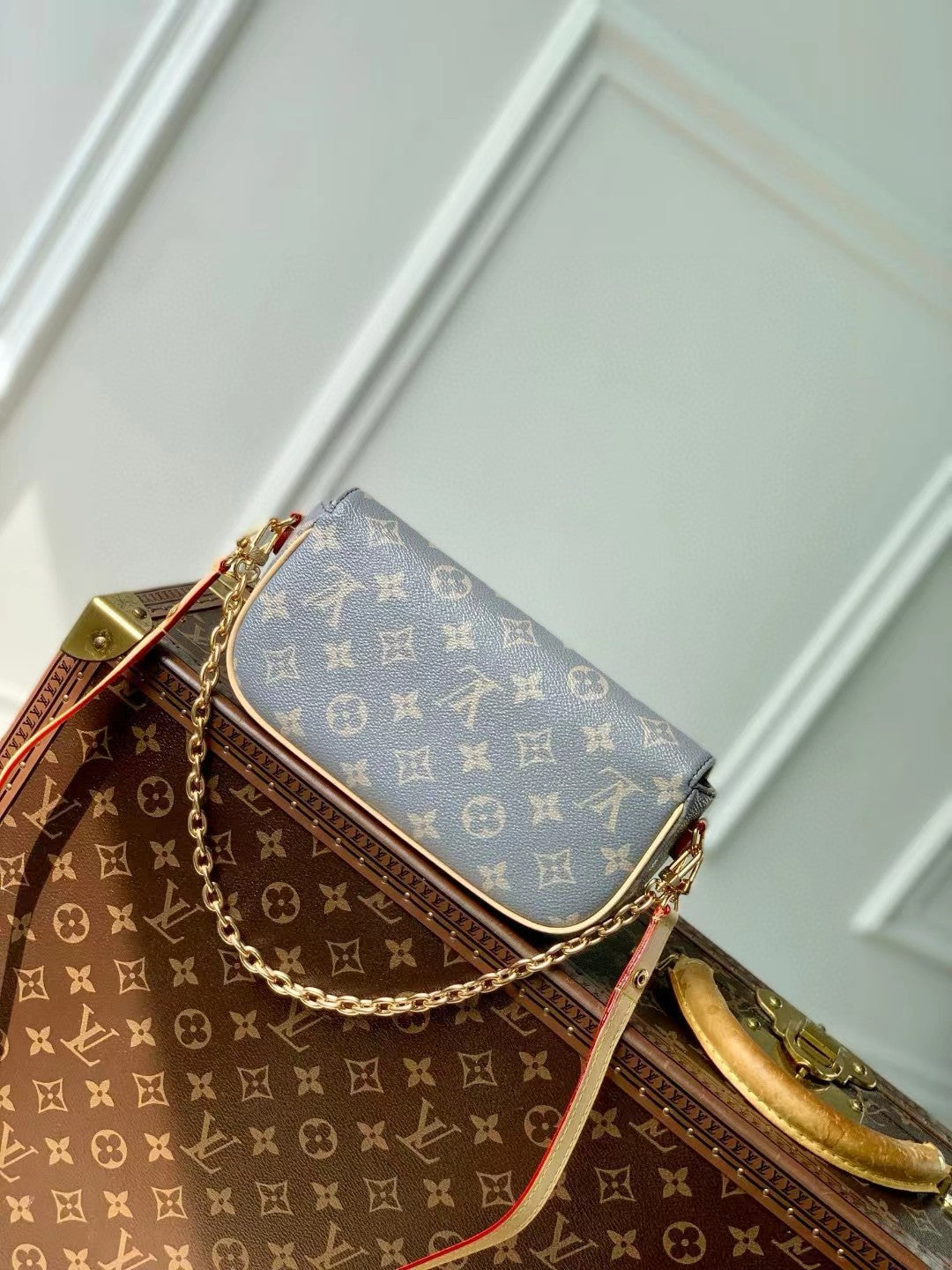Louis Vuitton Monogram Denim Blue Shoulder Bag with Gold Chain Strap