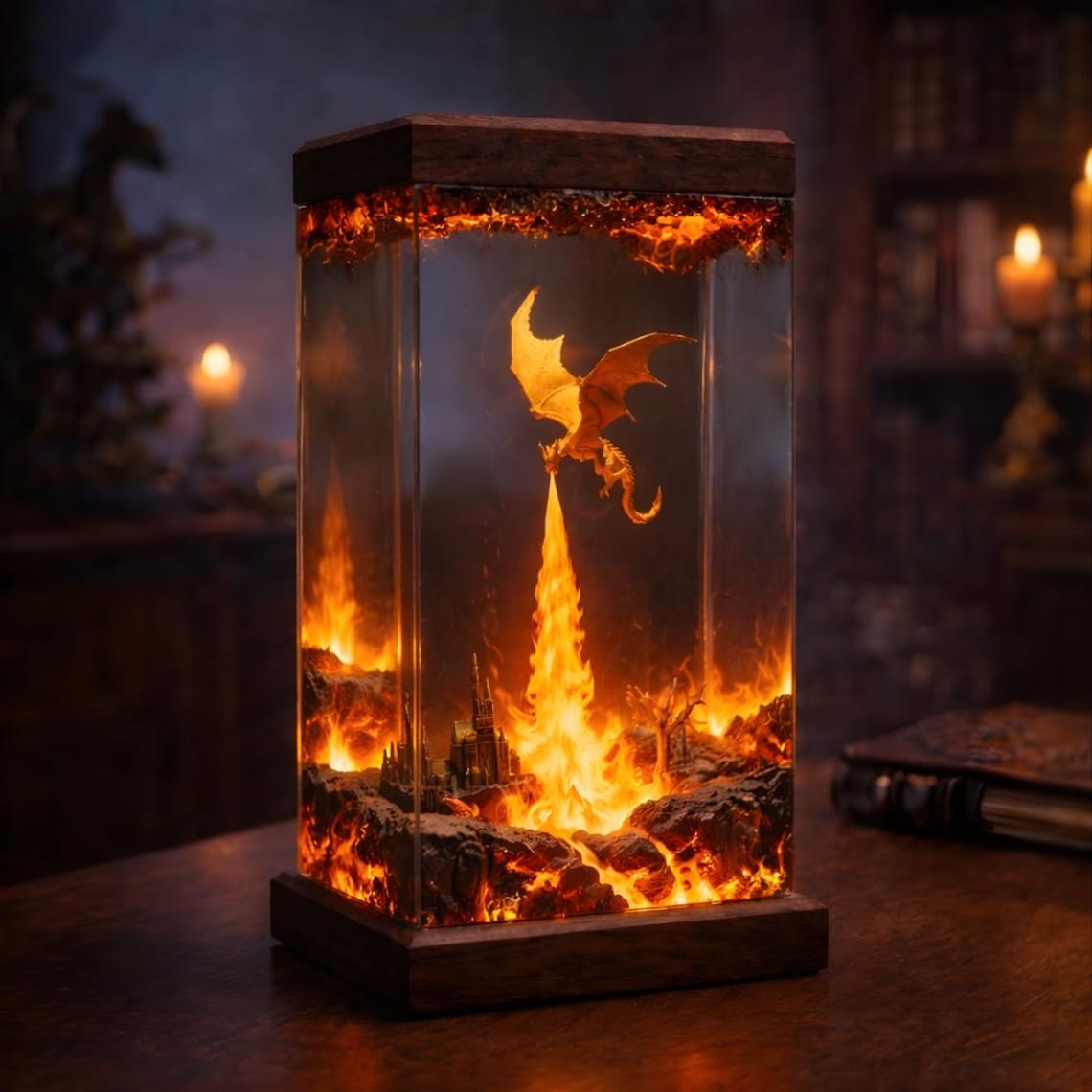 Fire Breath Dragon Resin Lamp, Handmade Dragon Statue Table Lamp, Epoxy Resin Art Night Light, Gaming Decoration Halloween Gift for Him