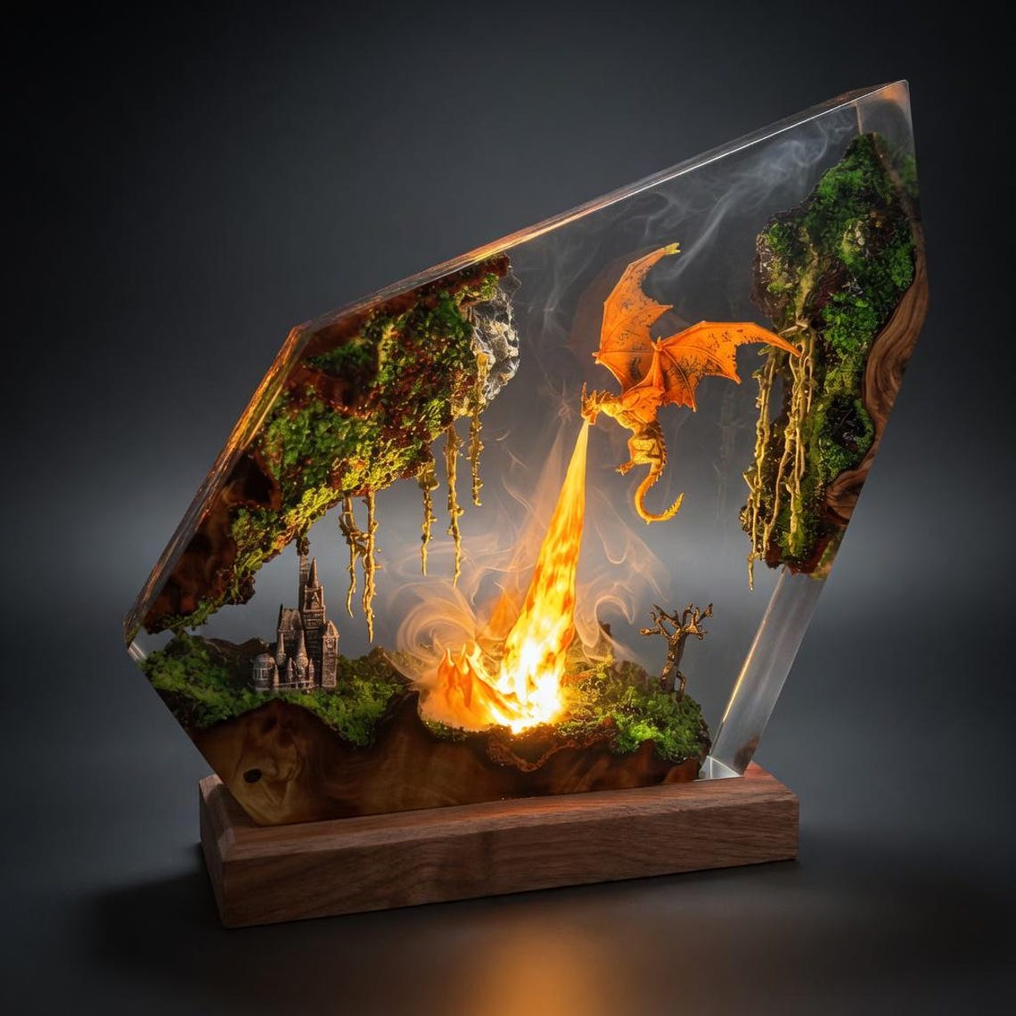 Fire Breathing Dragon Resin Lamp, Epoxy Dragon Statue Night Light, Fantasy Dragon Sculpture Light, Gaming Room Decor Gift