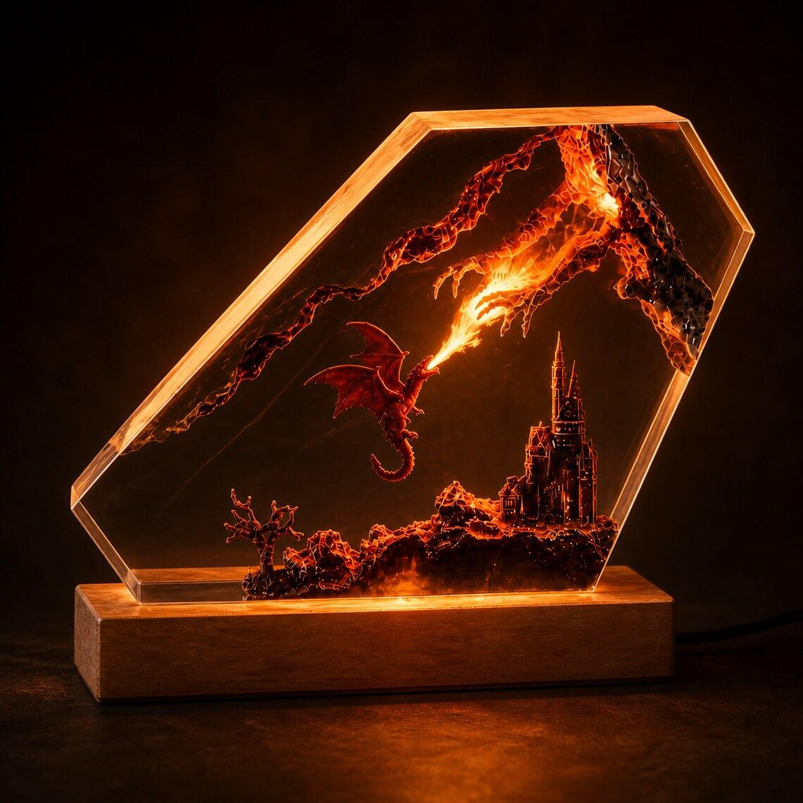 Resin Dragon Night Light, Ocean Resin Decor Plug In Lamp, Handmade Style Aquarium Glow Accent for Bedroom and Living Room