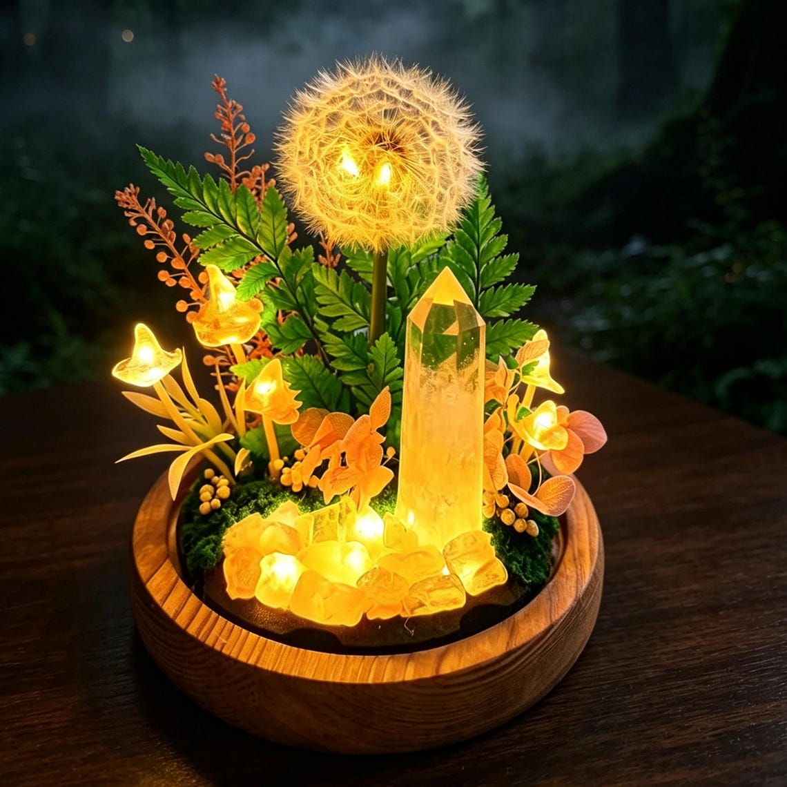 Handmade Dandelion Night Light, Crystal Mushroom Lamp, Preserved Dandelion Fairy Forest Desk Decor, Fairycore Fantasy Magical Gift for Her
