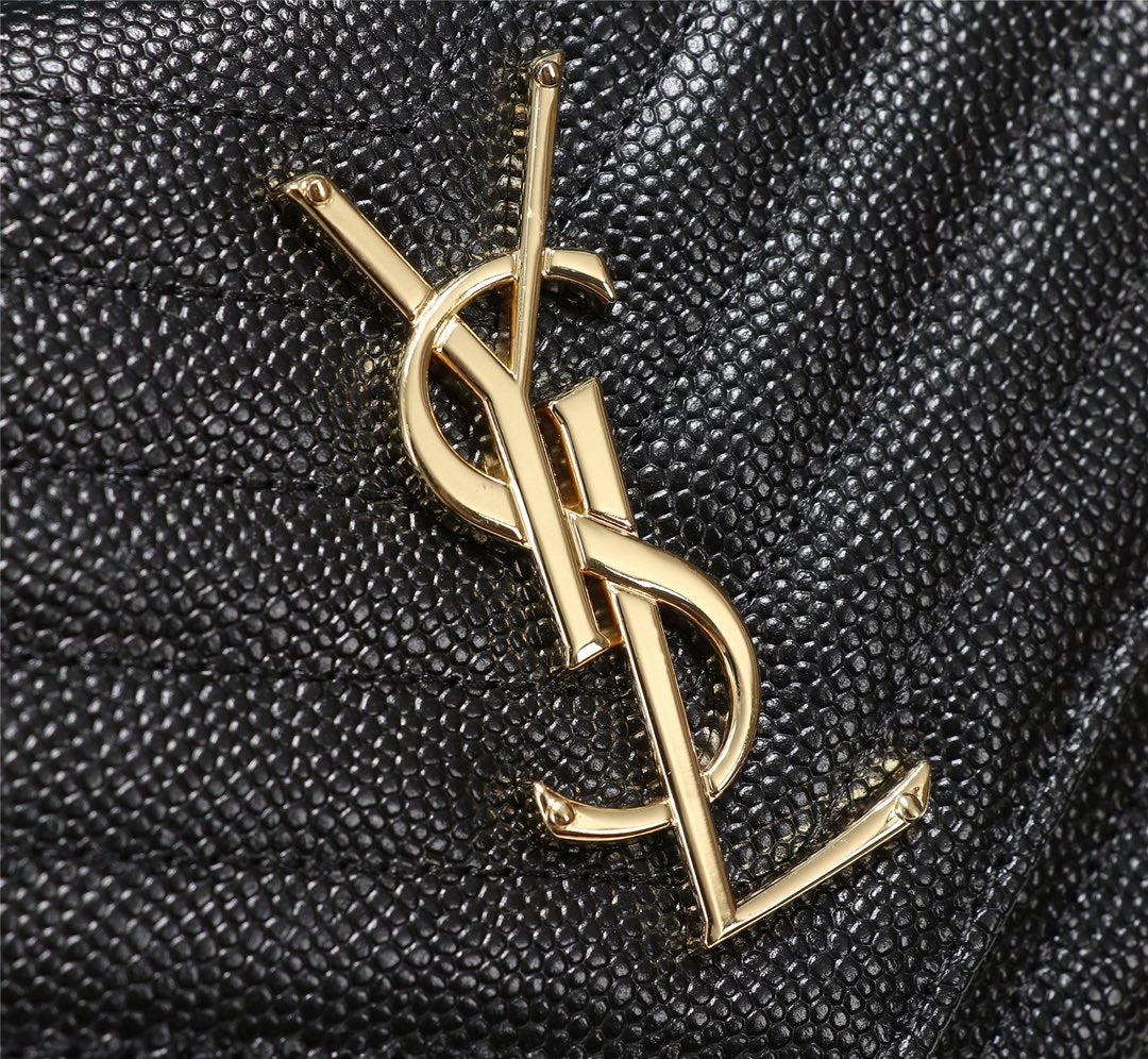 Saint Laurent Cassandre Matelassé Chain Wallet in Black Grain de Poudre Leather