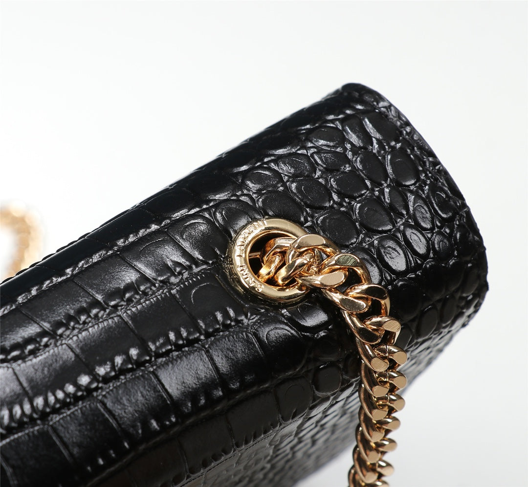 Saint Laurent Kate Medium Crocodile-Embossed Leather Bag with Tassel - Black