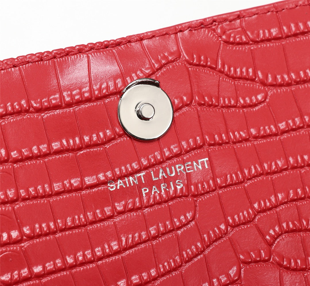 Saint Laurent Kate Small Tassel Bag in Red Crocodile-Embossed Leather