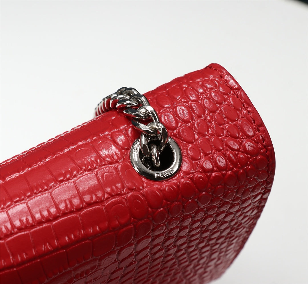 Saint Laurent Kate Small Tassel Bag in Red Crocodile-Embossed Leather