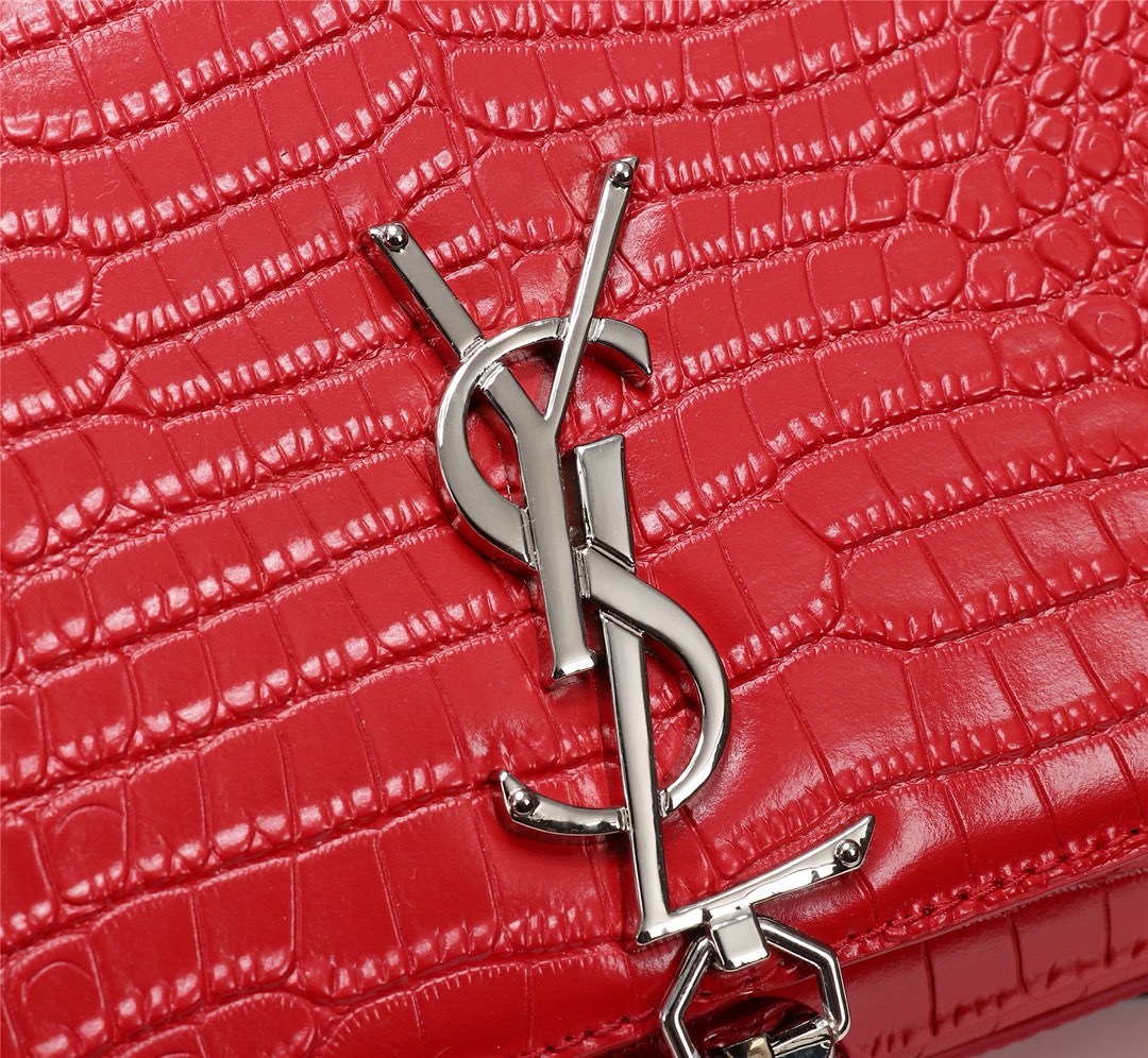 Saint Laurent Kate Small Tassel Bag in Red Crocodile-Embossed Leather