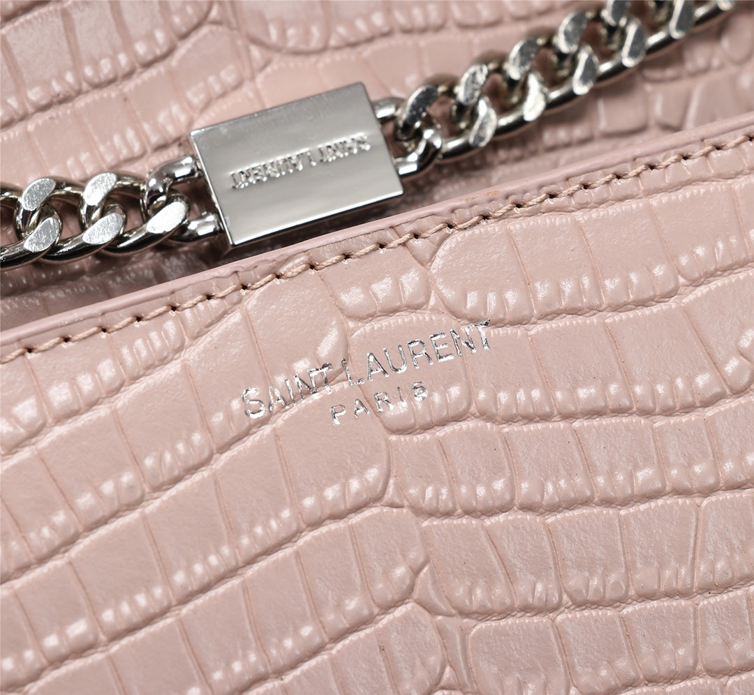Saint Laurent YSL Kate Medium Tassel Shoulder Bag in Pink Crocodile-Embossed Leather