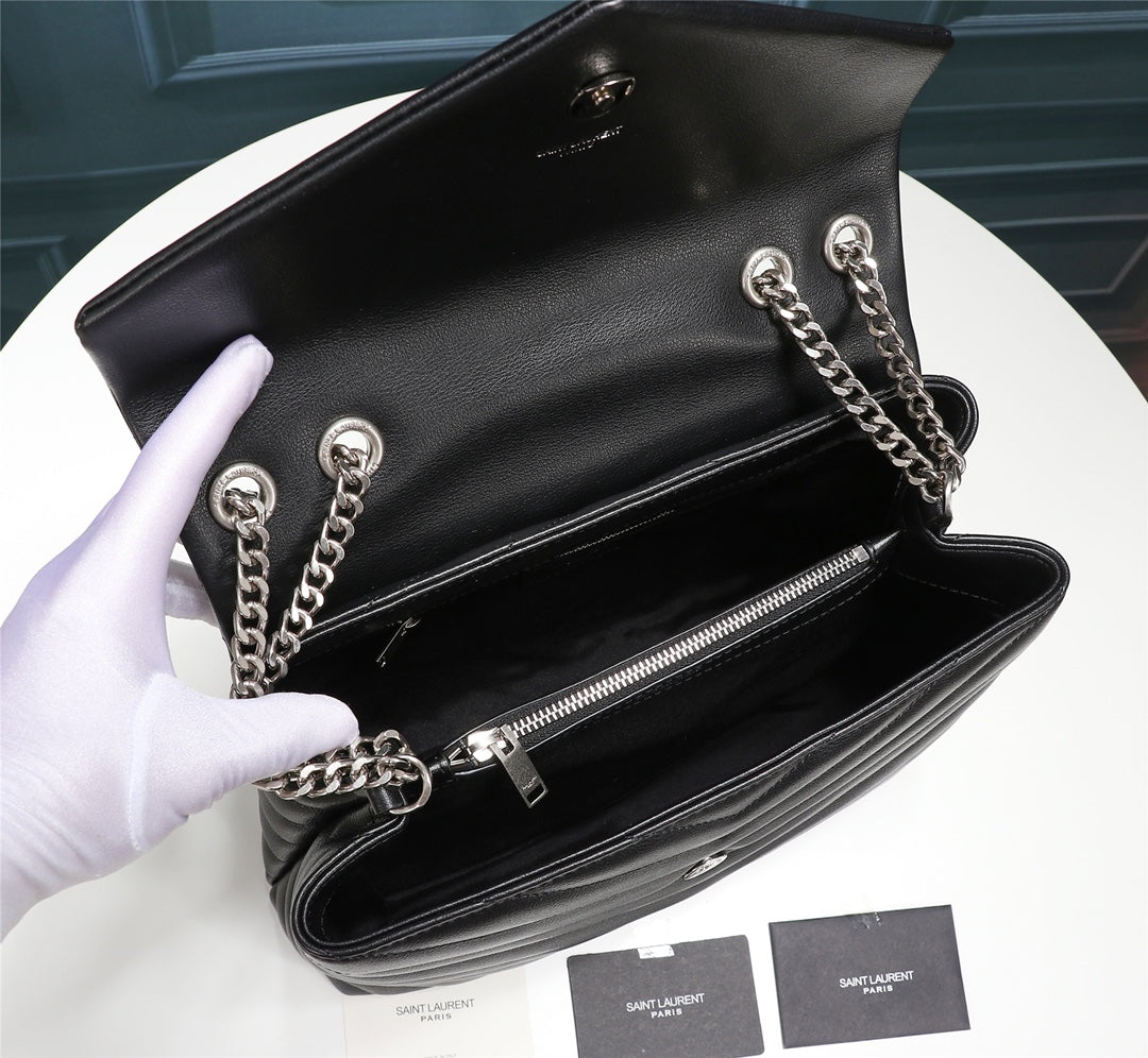 Saint Laurent Loulou Medium Chain Bag in Black Quilted Leather