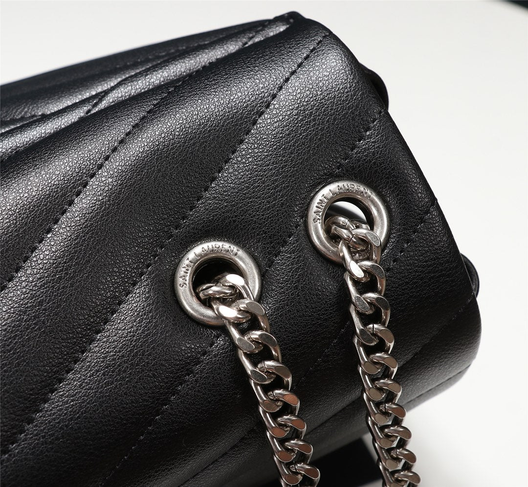 Saint Laurent Loulou Medium Chain Bag in Black Quilted Leather