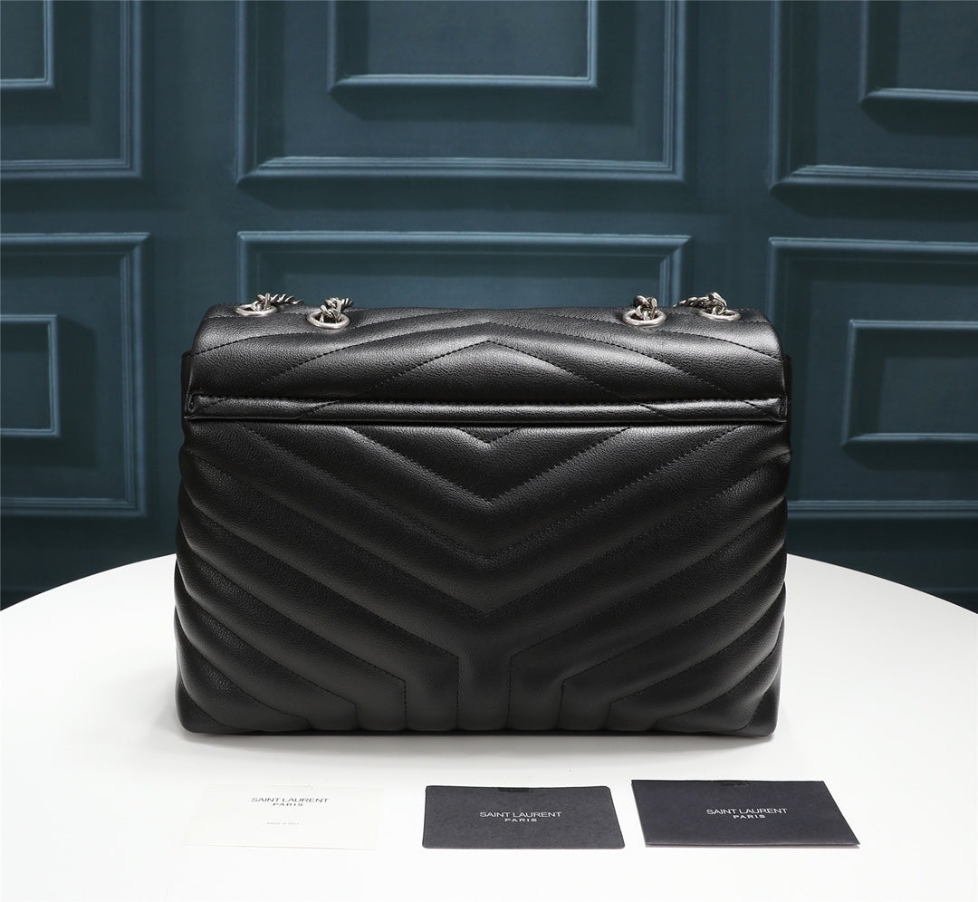 Saint Laurent Loulou Medium Chain Bag in Black Quilted Leather