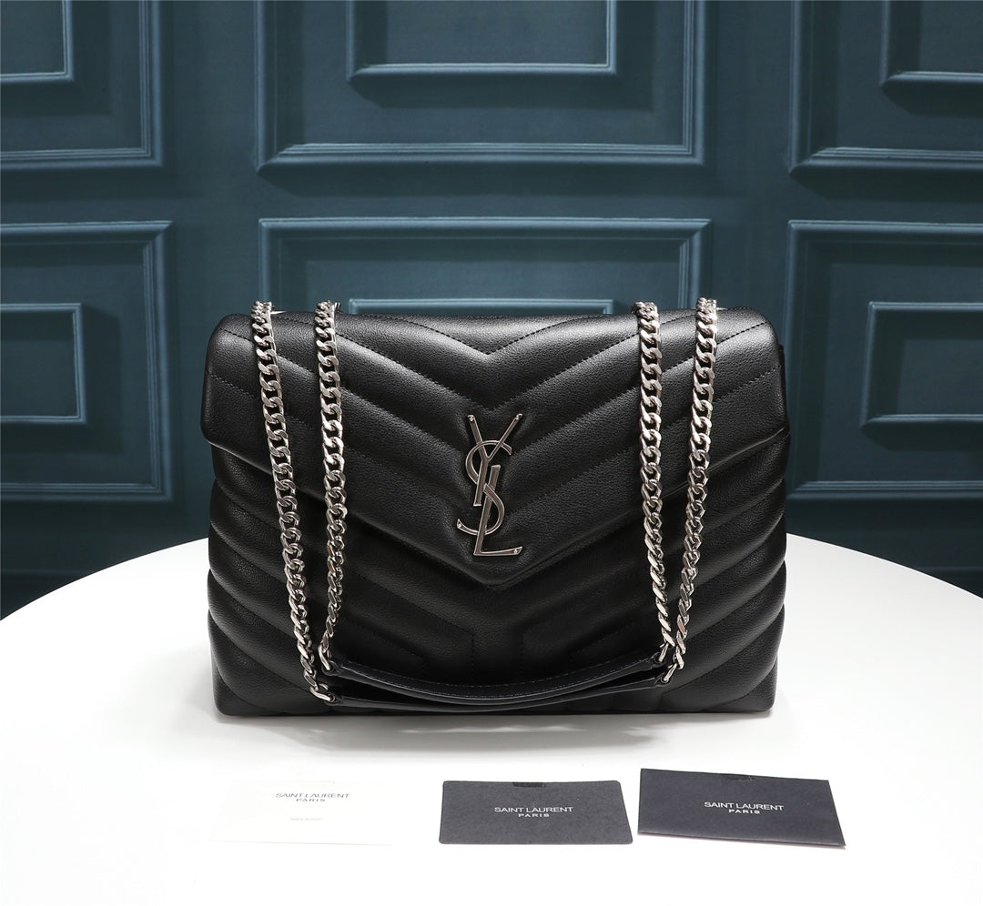 Saint Laurent Loulou Medium Chain Bag in Black Quilted Leather