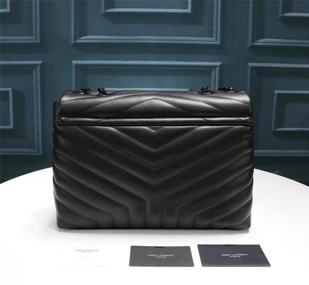 Saint Laurent Loulou Medium Chain Bag in Black Quilted Leather with Black Hardware