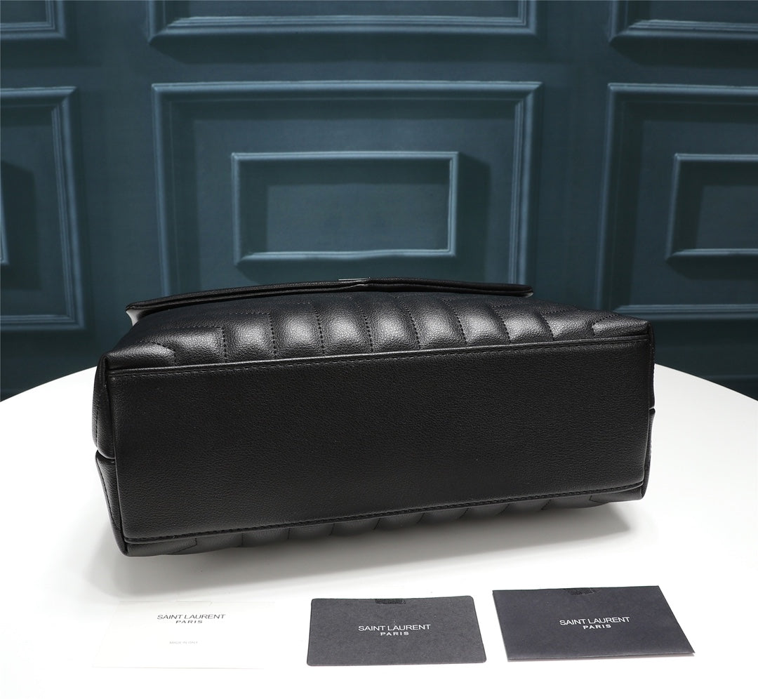 Saint Laurent Loulou Medium Chain Bag in Black Quilted Leather with Black Hardware