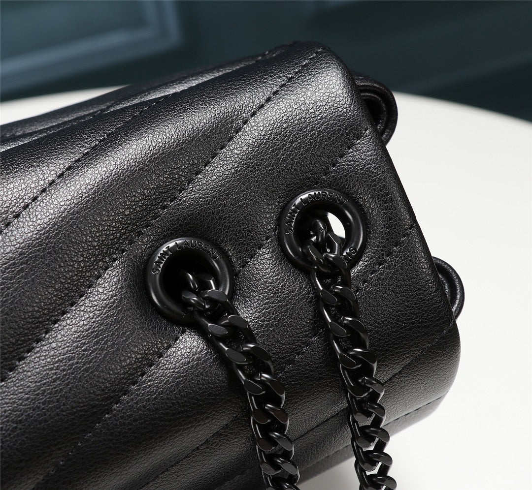 Saint Laurent Loulou Medium Chain Bag in Black Quilted Leather with Black Hardware