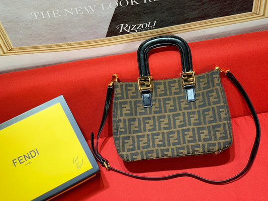 Fendi Monogram Zucca Canvas Small Sunshine Shopper Bag with Gold-Tone Hardware