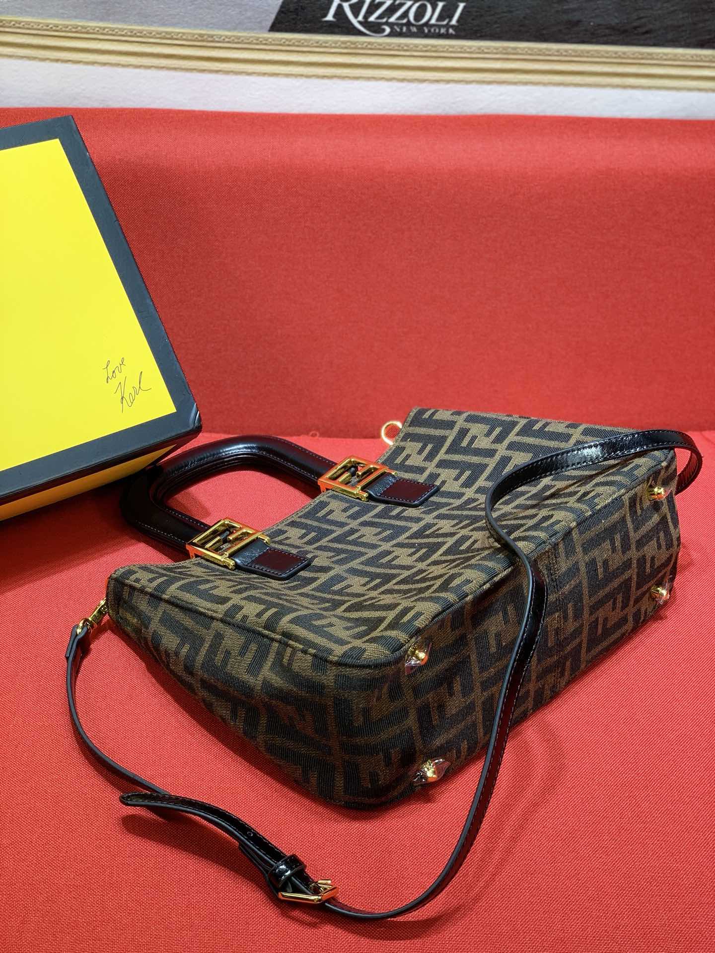 Fendi Sunshine Shopper Mini Canvas Tote Bag with FF Motif Brown/Gold