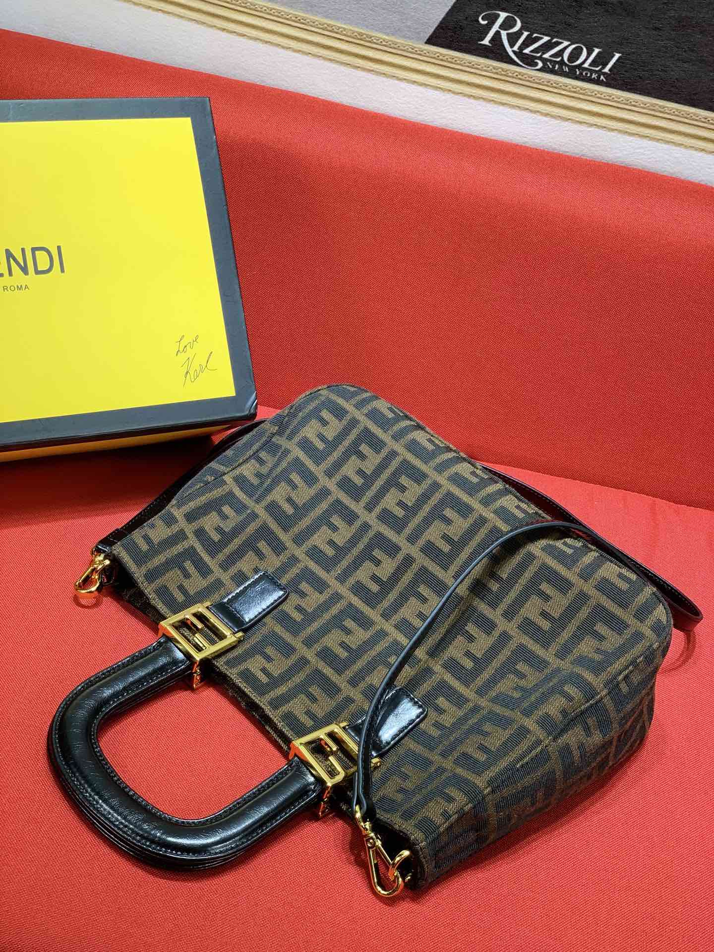 Fendi Monogram Zucca Canvas Small Sunshine Shopper Bag with Gold-Tone Hardware