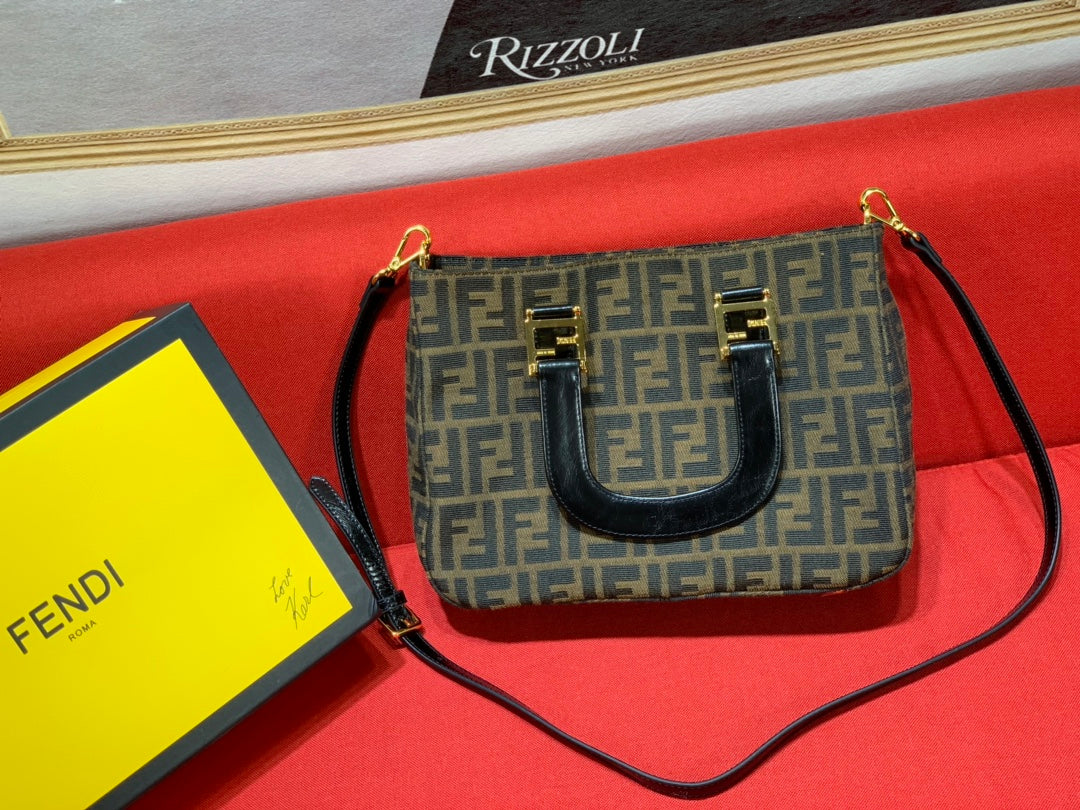 Fendi Sunshine Shopper Mini Canvas Tote Bag with FF Motif Brown/Gold