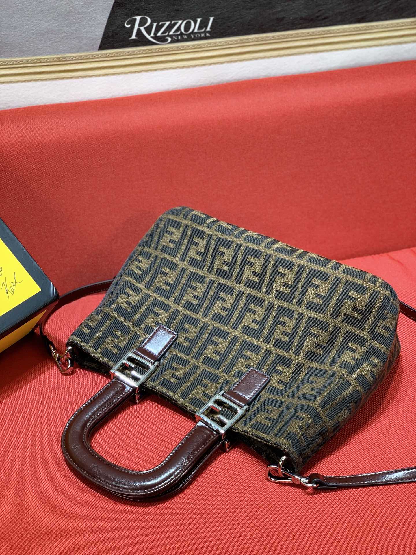 Fendi FF Monogram Canvas Mini Tote Bag with Detachable Shoulder Strap - Brown