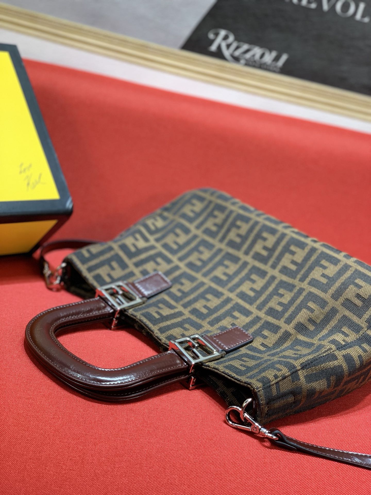 Fendi FF Monogram Canvas Mini Tote Bag with Detachable Shoulder Strap - Brown