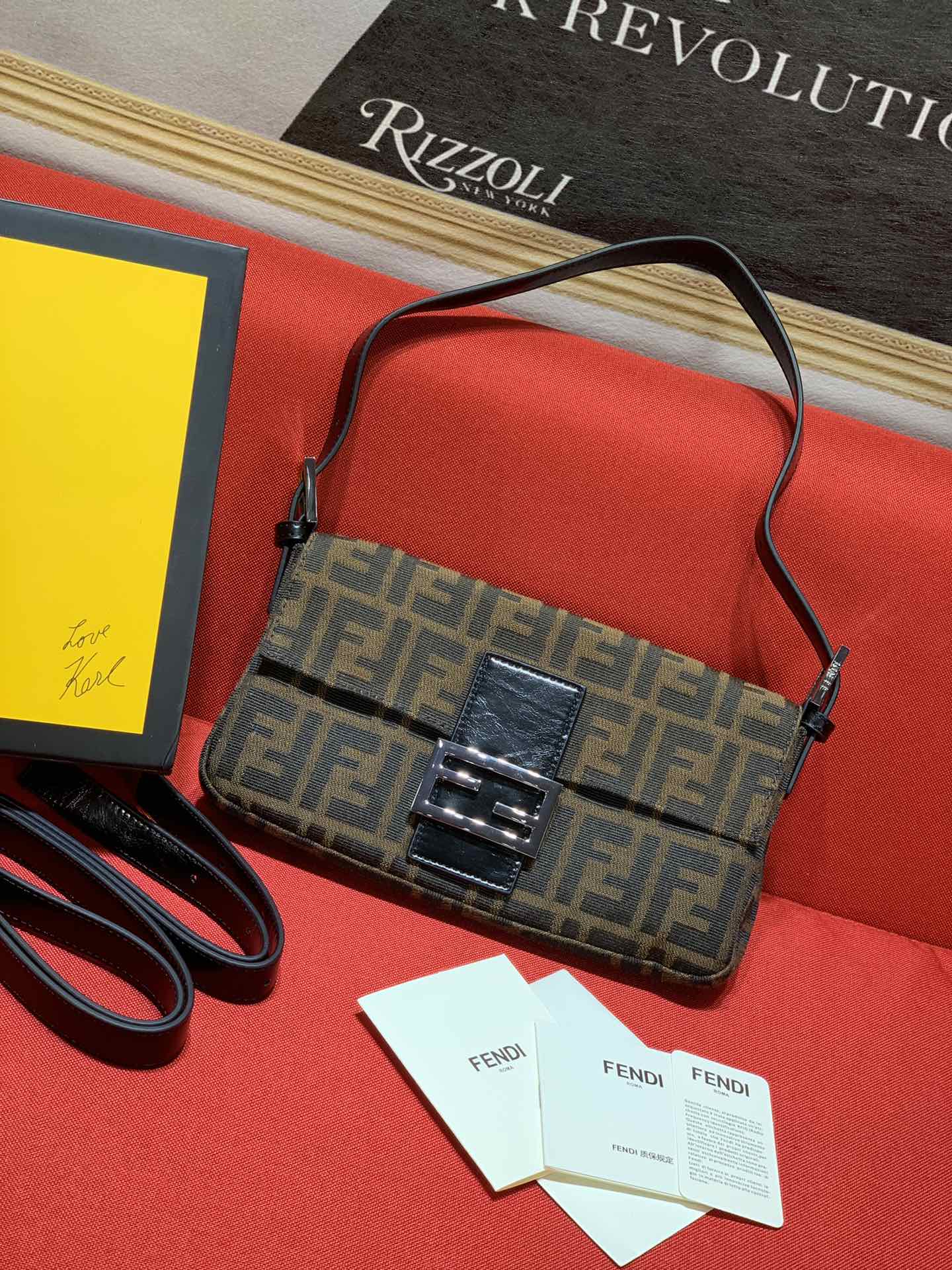 Fendi Baguette Zucca Monogram Canvas Shoulder Bag - Brown/Tobacco