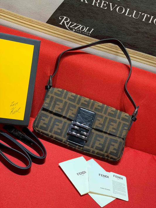Fendi Baguette Zucca Monogram Canvas Shoulder Bag - Brown/Tobacco