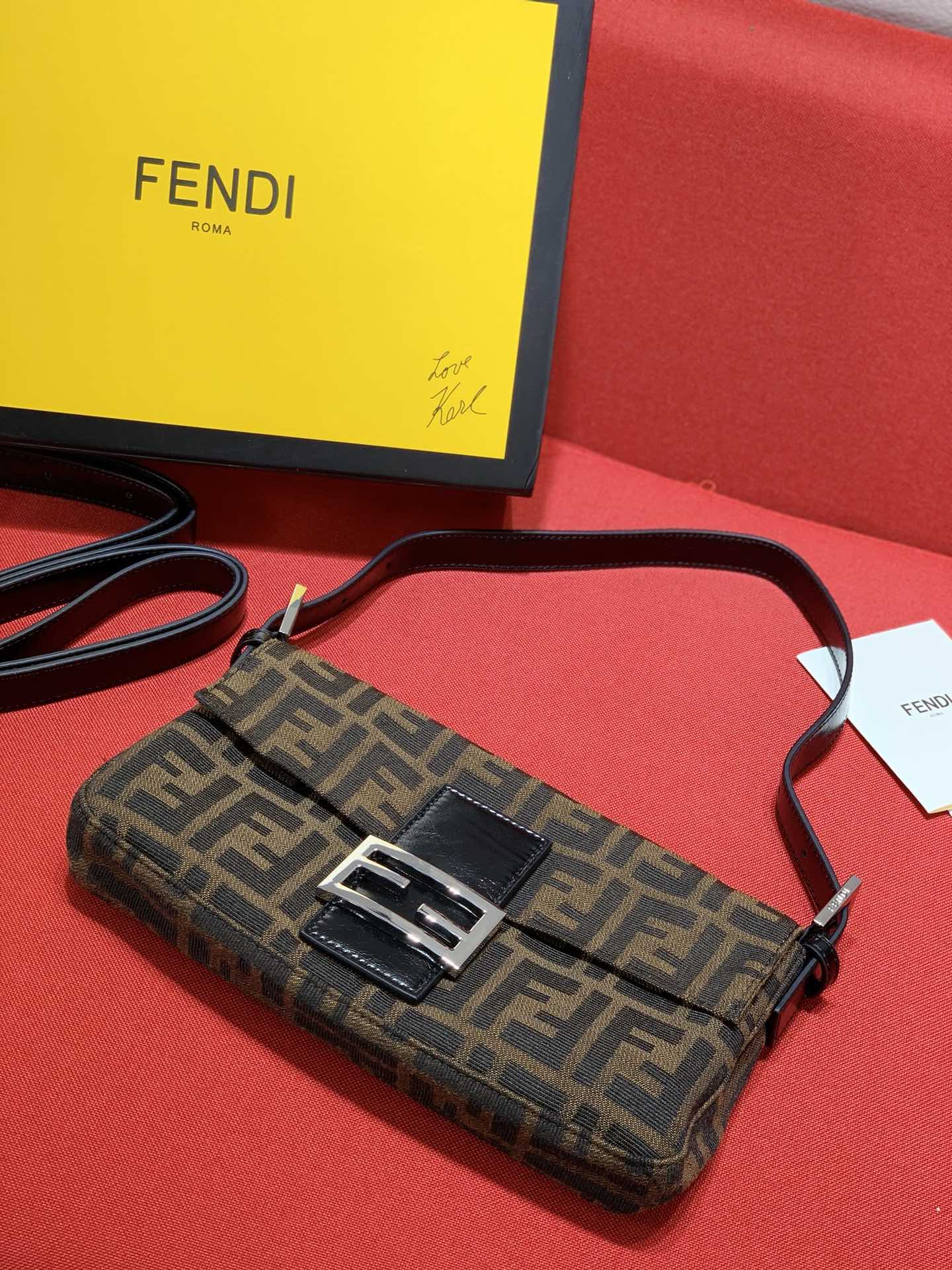 Fendi Baguette Zucca Monogram Canvas Shoulder Bag - Brown/Tobacco