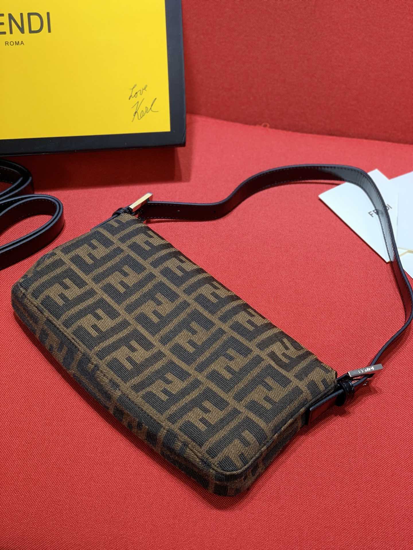 Fendi Baguette Zucca Monogram Canvas Shoulder Bag - Brown/Tobacco