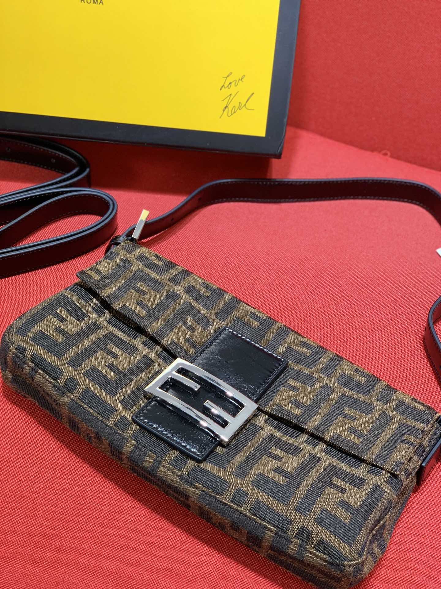Fendi Baguette Zucca Monogram Canvas Shoulder Bag - Brown/Tobacco