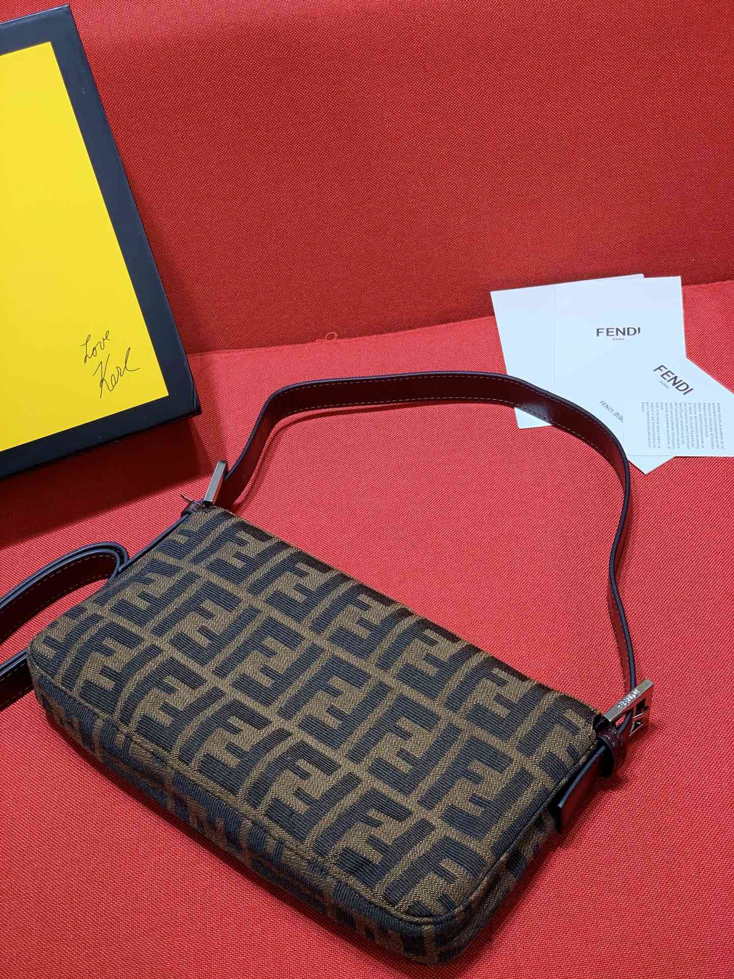 Fendi Brown Zucca Canvas Baguette Shoulder Bag with FF Buckle