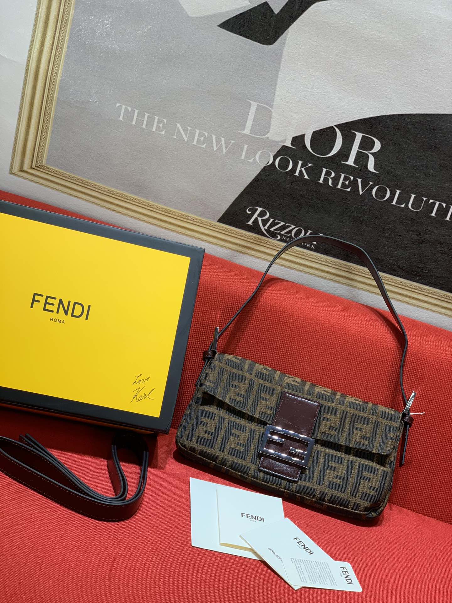 Fendi Brown Zucca Canvas Baguette Shoulder Bag with FF Buckle