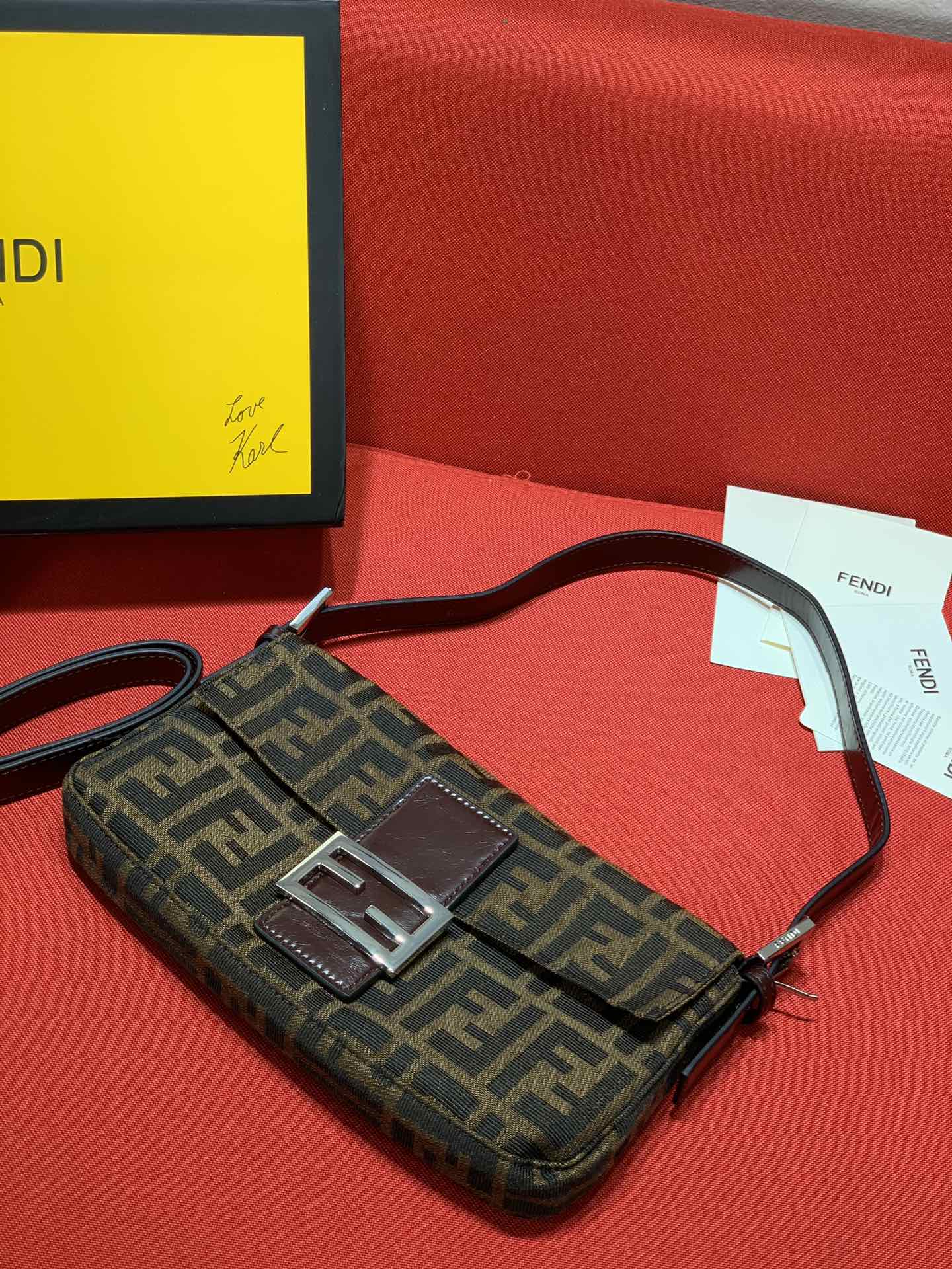 Fendi Brown Zucca Canvas Baguette Shoulder Bag with FF Buckle