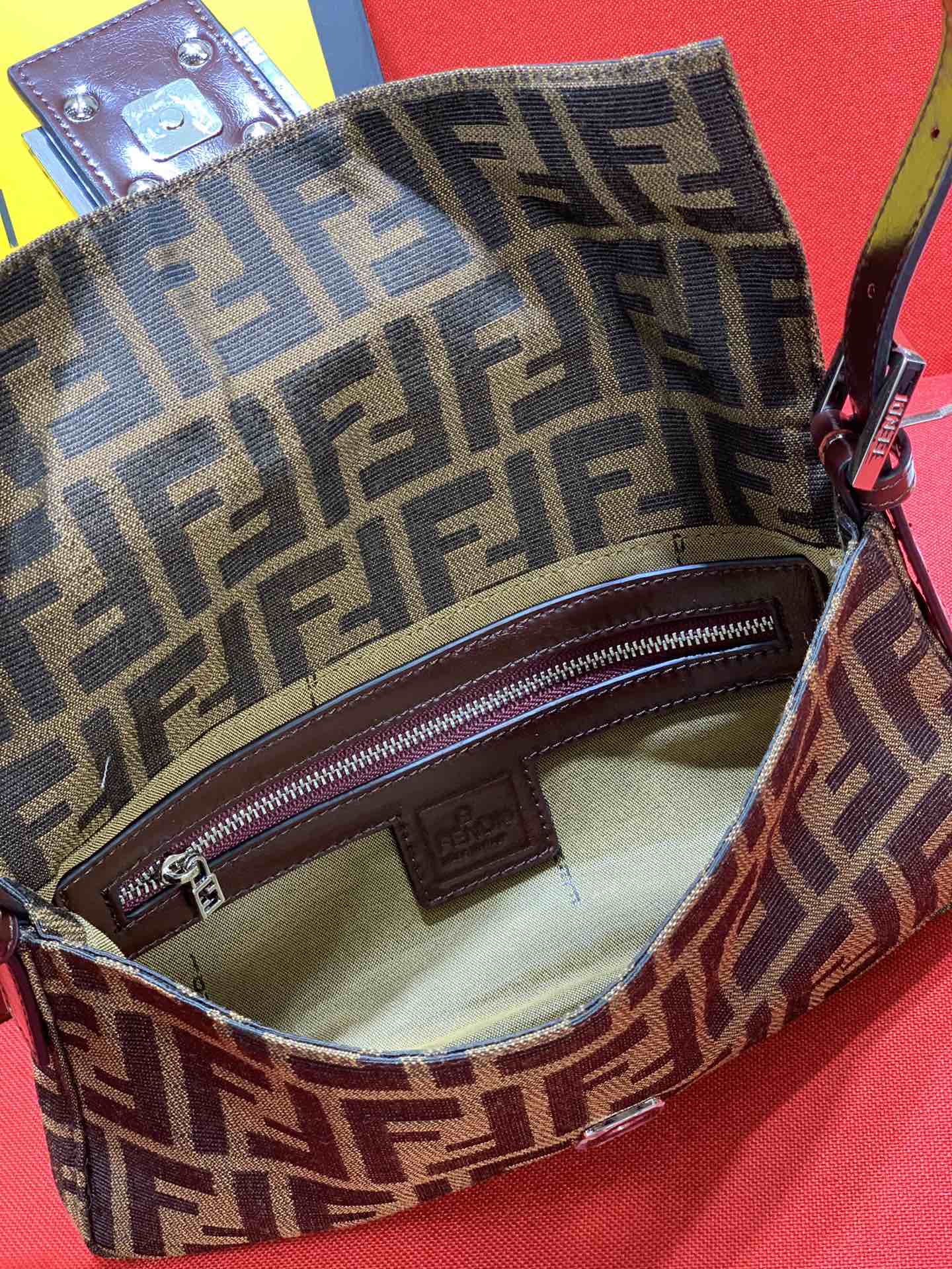 Fendi Brown Zucca Canvas Baguette Shoulder Bag with FF Buckle