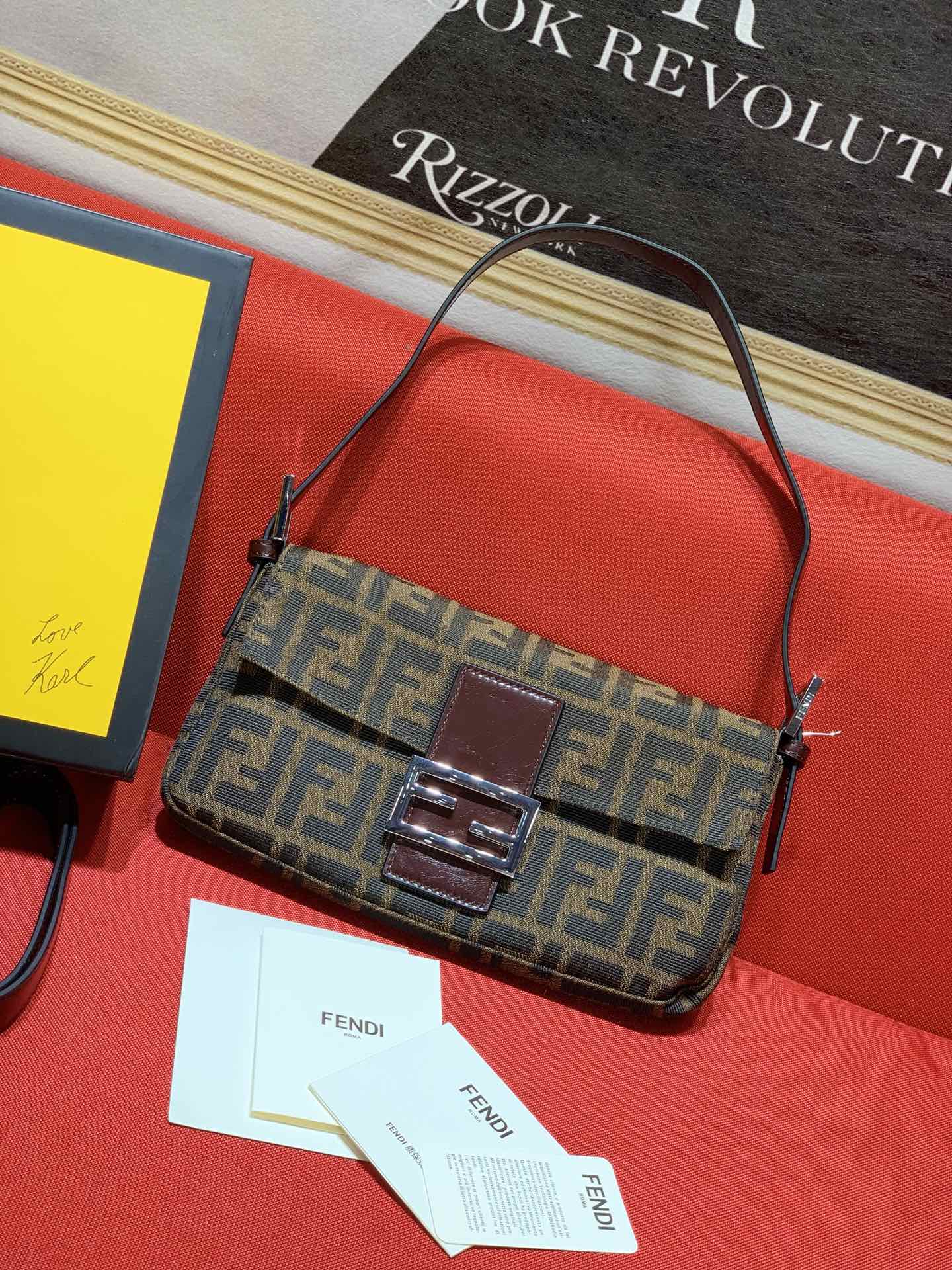 Fendi Brown Zucca Canvas Baguette Shoulder Bag with FF Buckle