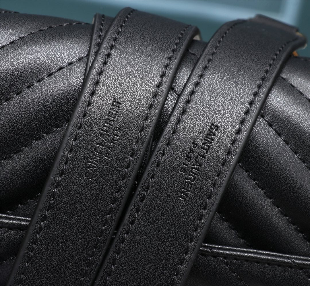 Saint Laurent Large Monogram Envelope Bag in Quilted Grain de Poudre Leather - Black with Gold Hardware