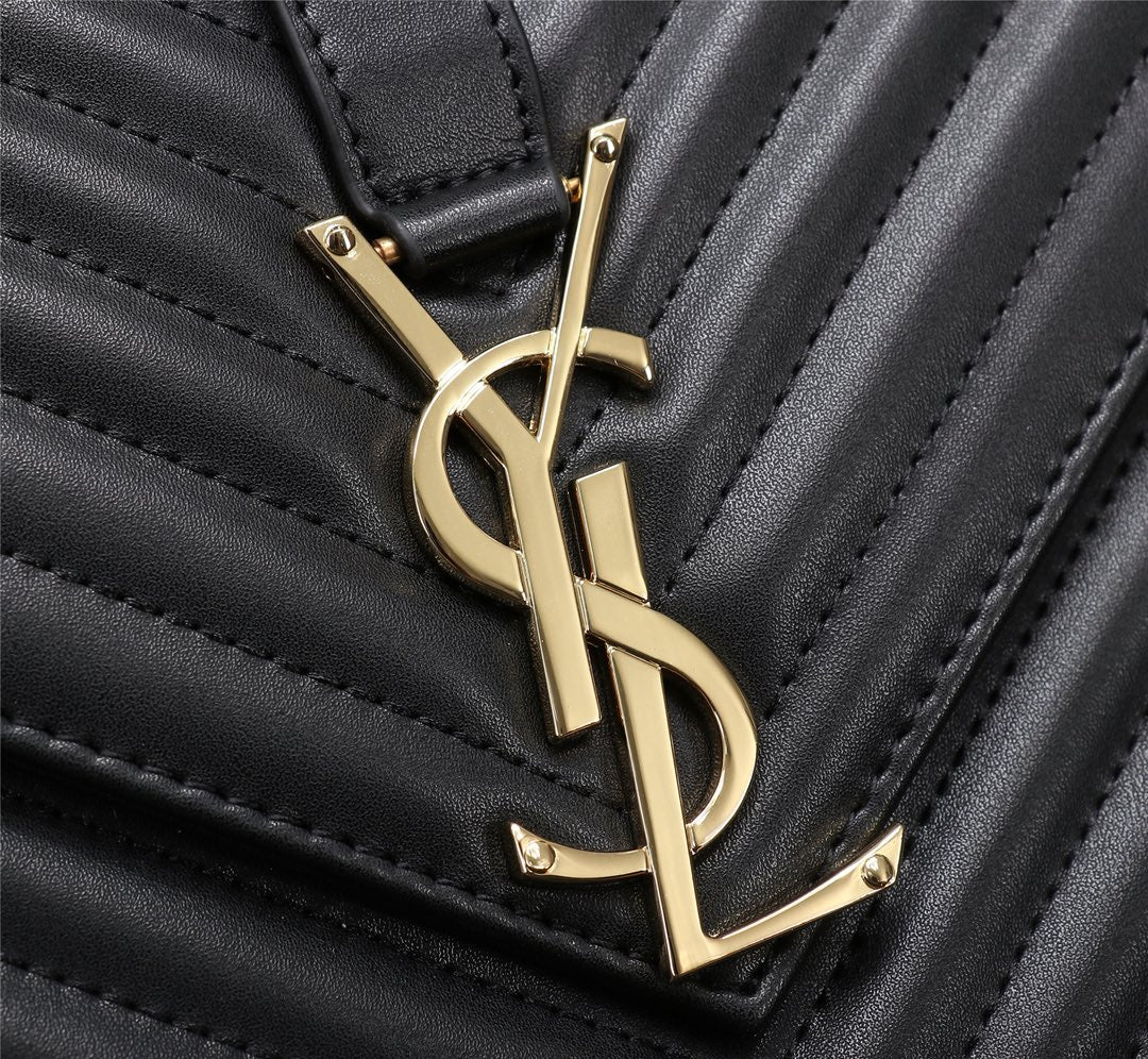 Saint Laurent Large Monogram Envelope Bag in Quilted Grain de Poudre Leather - Black with Gold Hardware