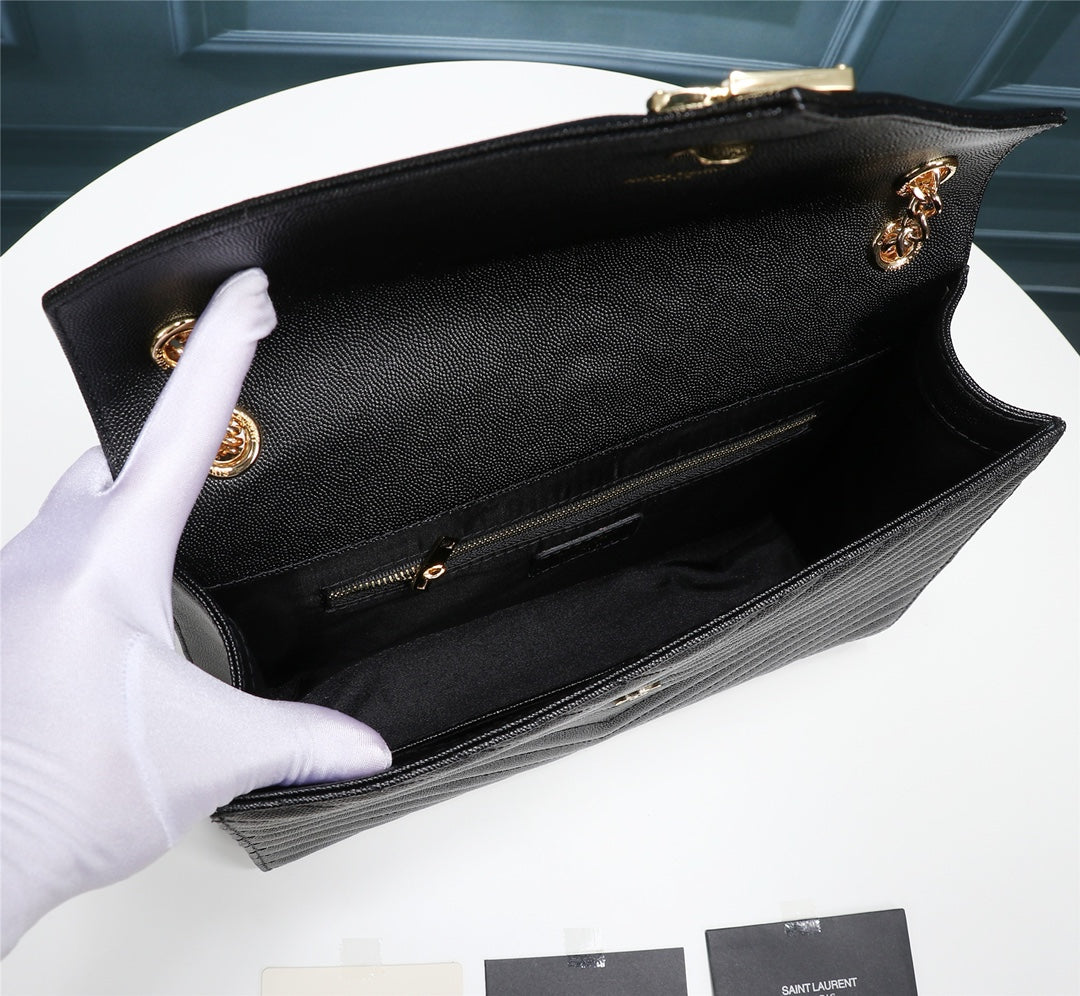 Saint Laurent Large Envelope Bag in Mix Matelassé Grain de Poudre Embossed Leather - Black