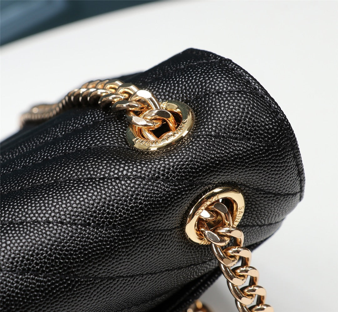 Saint Laurent Large Envelope Bag in Mix Matelassé Grain de Poudre Embossed Leather - Black