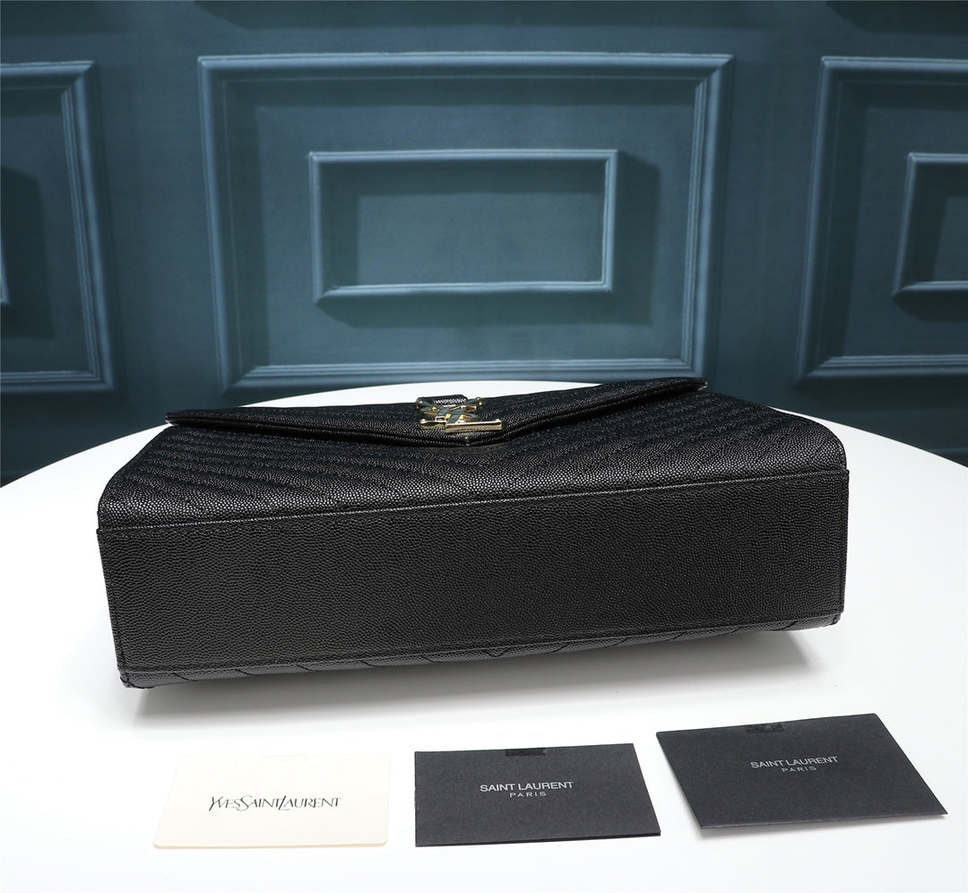 Saint Laurent Large Envelope Bag in Mix Matelassé Grain de Poudre Embossed Leather - Black