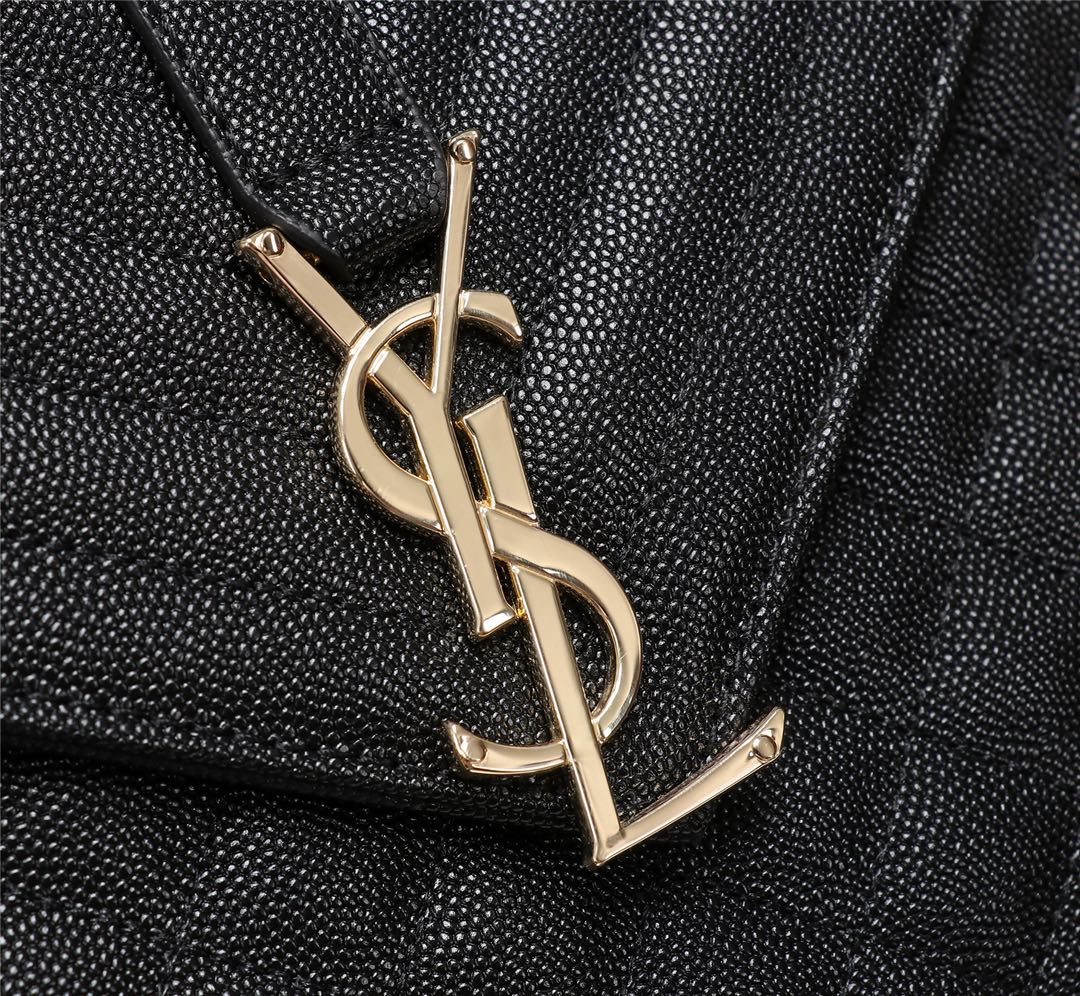 Saint Laurent Envelope Medium Bag in Mix Matelassé Black Grain de Poudre Leather