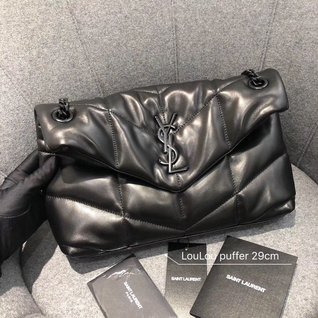Saint Laurent Loulou Puffer Small in Quilted Lambskin with Matte Black Hardware