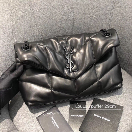 Saint Laurent Loulou Puffer Small in Quilted Lambskin with Matte Black Hardware