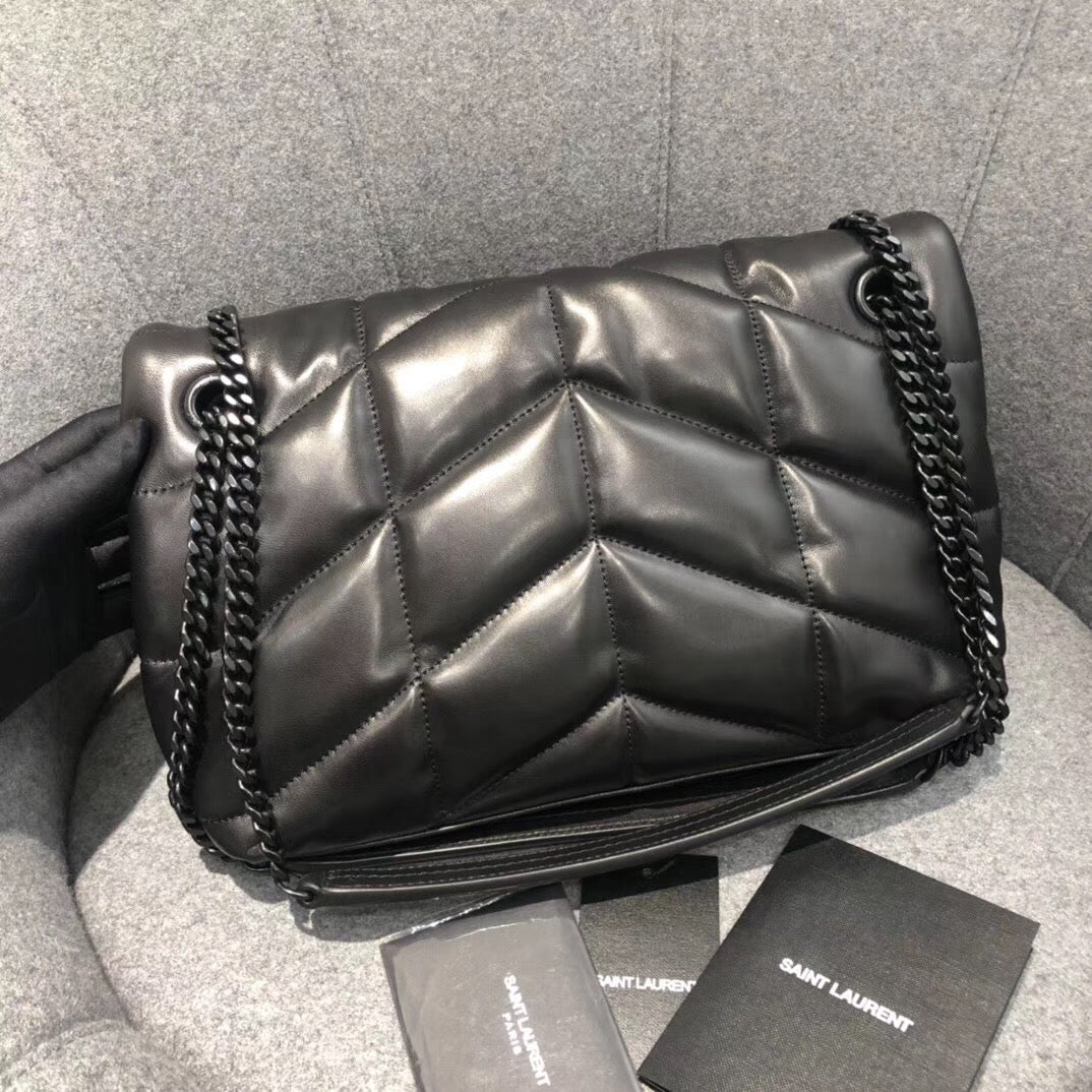 Saint Laurent Loulou Puffer Small in Quilted Lambskin with Matte Black Hardware