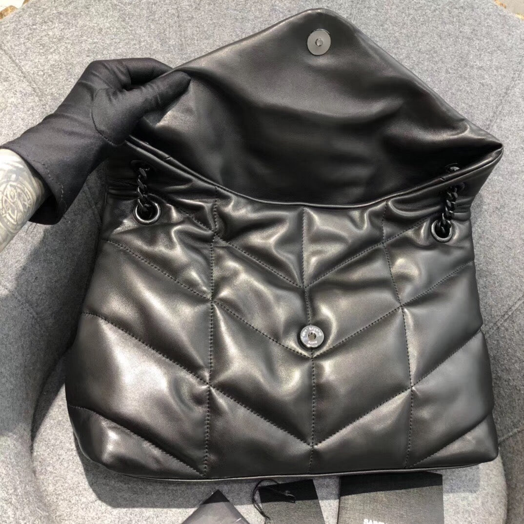 Saint Laurent LouLou Puffer Medium Bag in Quilted Lambskin - Black/Black - 35cm
