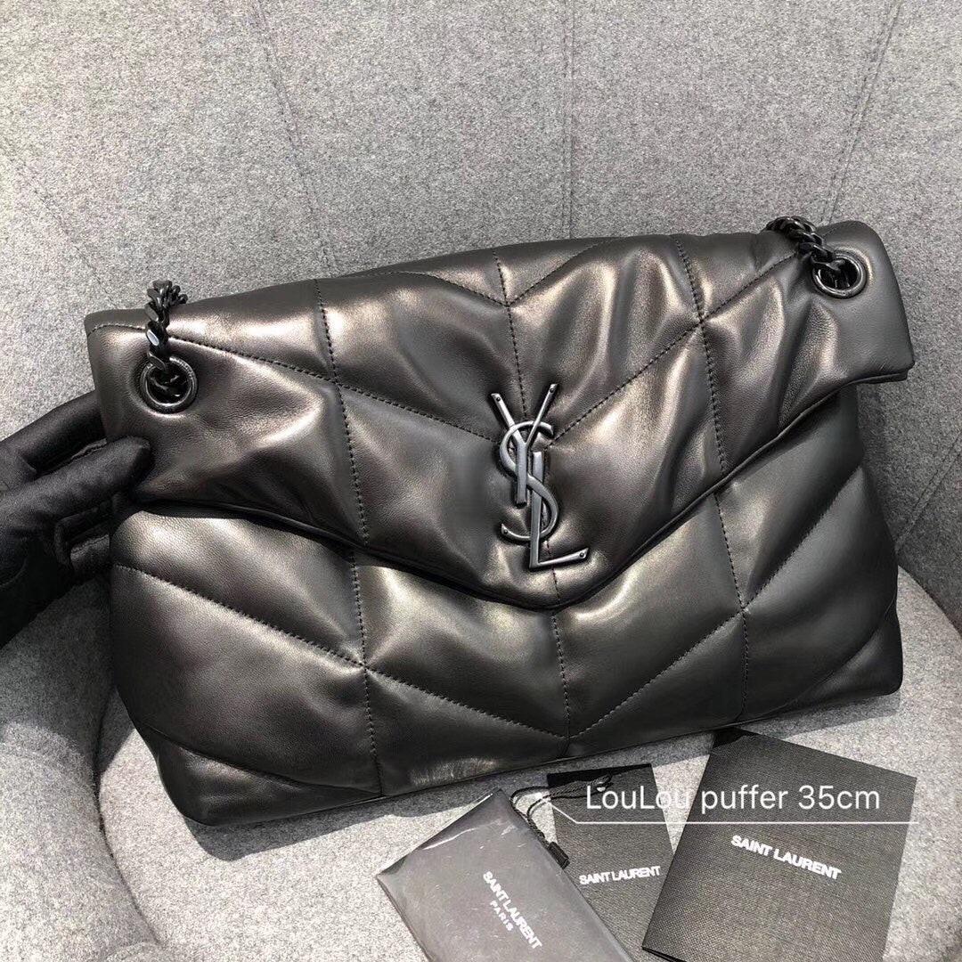 Saint Laurent LouLou Puffer Medium Bag in Quilted Lambskin - Black/Black - 35cm