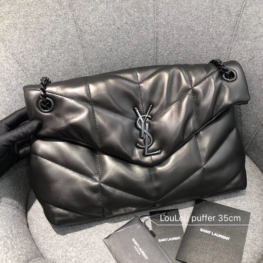 Saint Laurent LouLou Puffer Medium Bag in Quilted Lambskin - Black/Black - 35cm