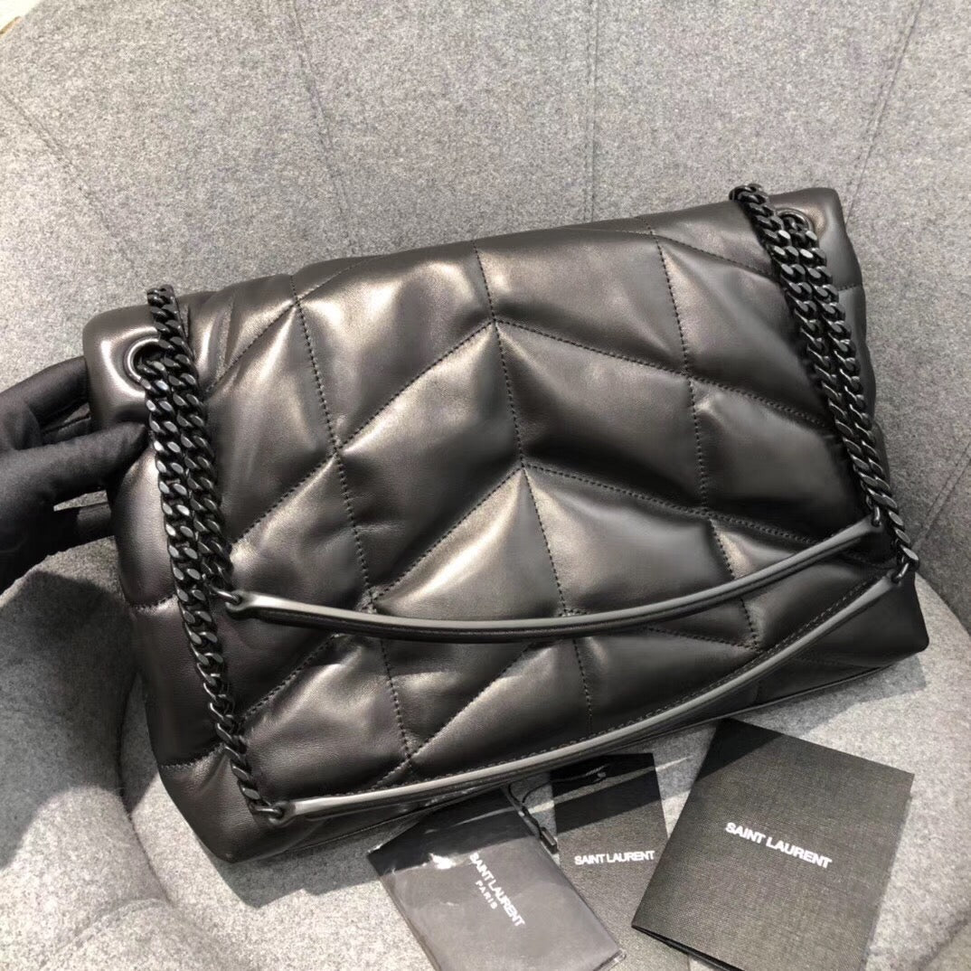 Saint Laurent LouLou Puffer Medium Bag in Quilted Lambskin - Black/Black - 35cm